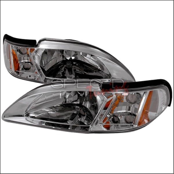 Overtime Crystal Housing Headlights for 94 to 98 Ford Mustang, Chrome - 10 x 21 x 24 in. OV2654125 - main